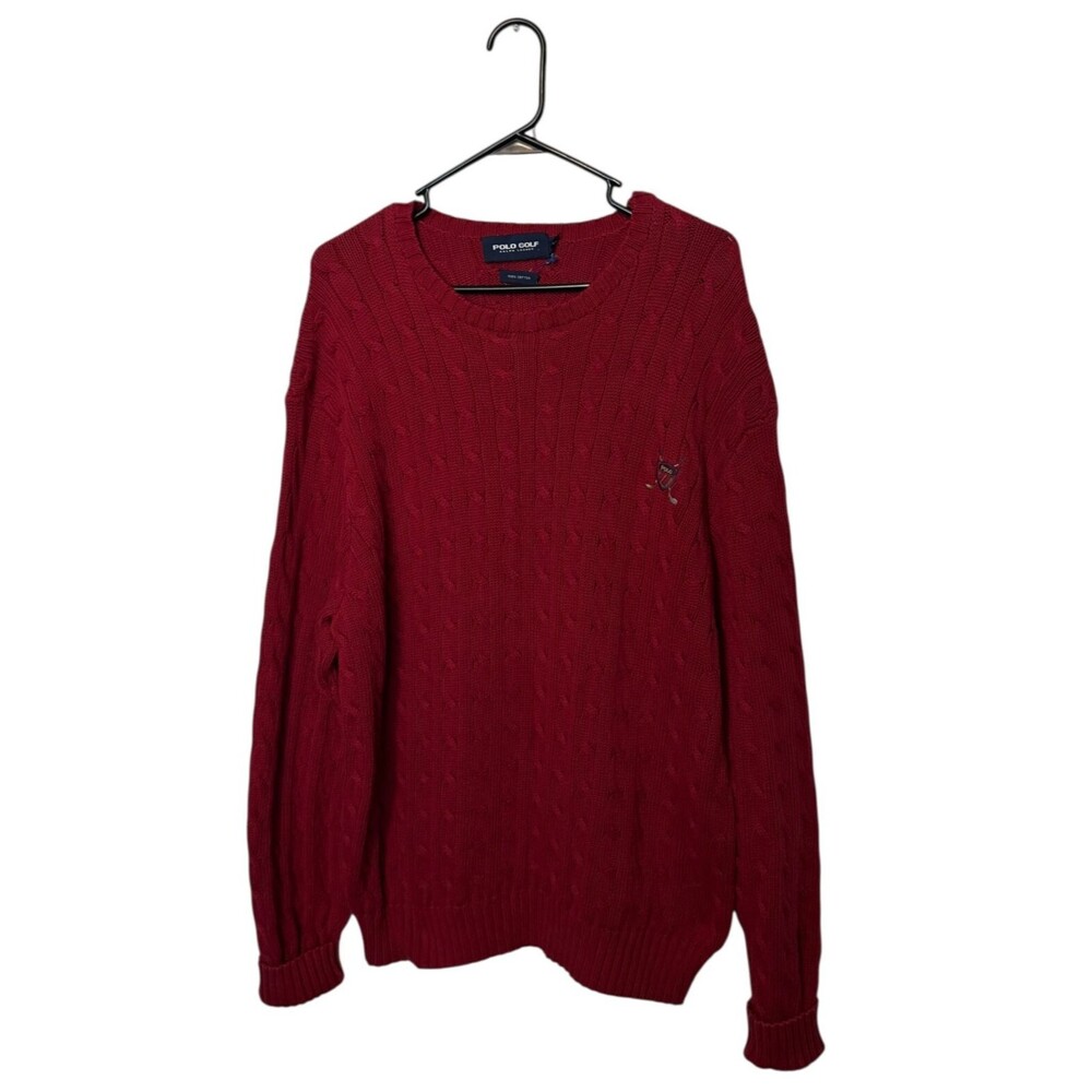 Polo Ralph Lauren Sweater Mens XL Red Golf Cable Knit Shield Crewneck Cotton